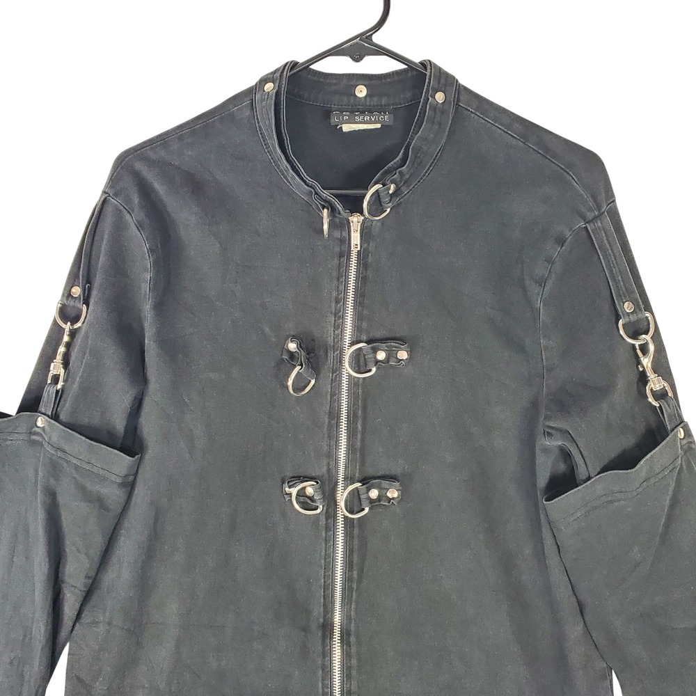 Lip Service Fetish Black Industrial Gothic Cold Shoulder Jacket XL RN 79627